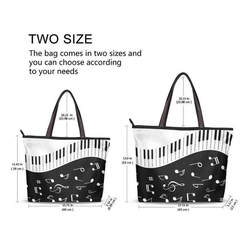 Shoppingkassar Alaza Väskor för kvinnor Handväska Musik Note Print Lyxig design Handväskor Kvinnor Shopper Shoulder Bag Beach Top-Handle Bags 220310
