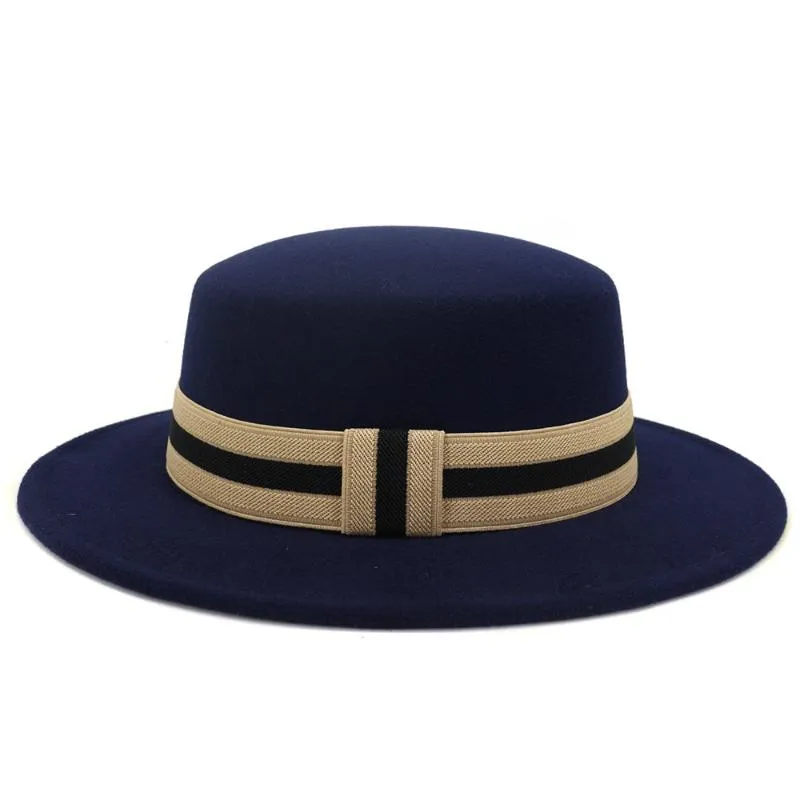 Szerokie brzegowe czapki vintage wieprzowina czapka wełna wełna poczuć Fedora Black Mans Jazz Ribbon Trilby Panama Gangsters Caps Gentlemen2825