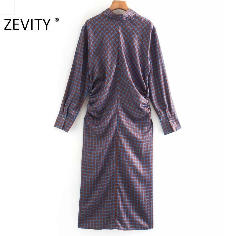 Herfst vrouwen vintage geometrische afdrukken kant geplooide shirt jurk dames chique kleding lange mouwen zakelijke vestido DS4543 210420
