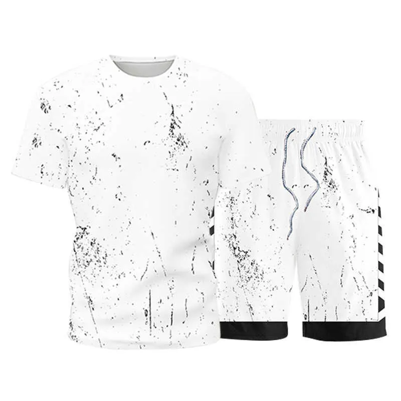 Costume de sport Hommes Summer Casual Set Hommes Splash Ink T-shirt à manches courtes + Shorts Gym Fitness Jogging Sportswear Quick Dry Survêtements 210603