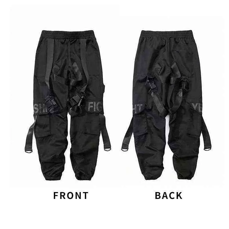 2021 Jogging Pantaloni Cargo Gli Uomini Casual Hip Hop Hit Tasca di Colore Pantaloni Maschili Pantaloni Della Tuta Streetwear Nastri Pantaloni Techwear G0104