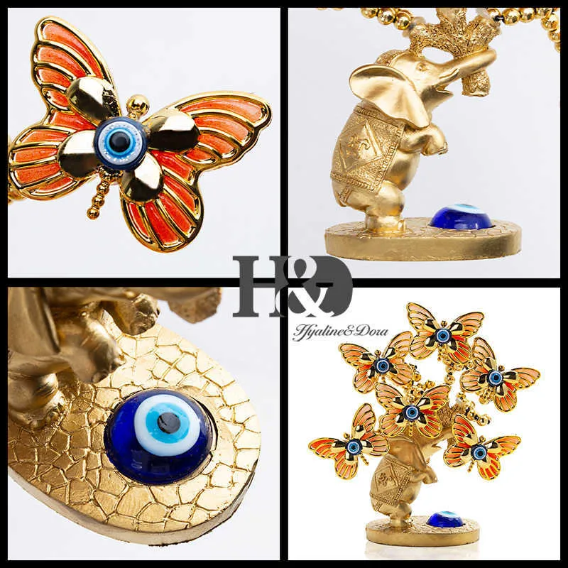 Resina HD Elefante Farfalla Albero Figurine Lucky Blue Evil Eye protezione denaro Ricchezza Buona fortuna Regalo di Natale Decorazioni la casa 210804