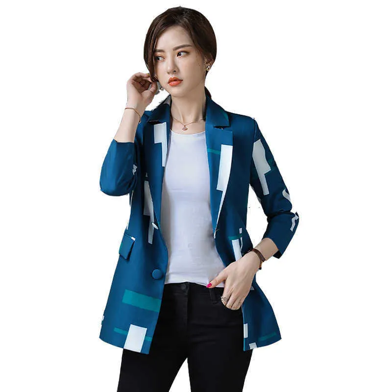 Temperament Slim Lady Jacket Large Size Stylish and elegant printed long-sleeved high-quality blazer Female office top 210527