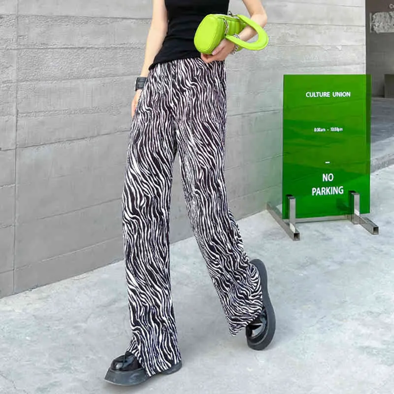 [EAM] High Elastic Waist Striped Zebra Pattern Tie Dye Wide Leg Long Trousers Pants Women Fashion Spring Autumn 1DD7925 21512