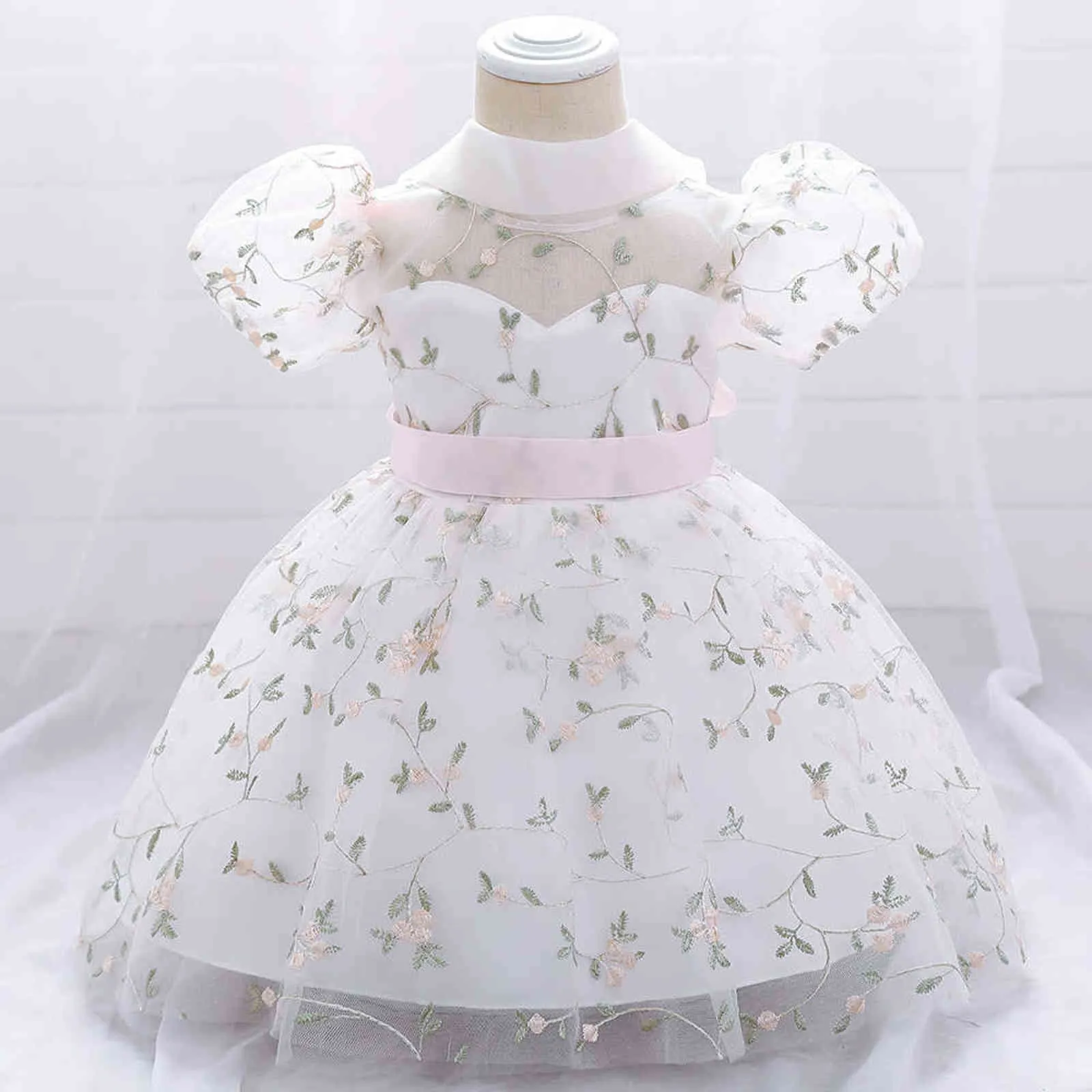 Infantile bébé filles robe fleur broderie robes de princesse pour bébé première 1ère année anniversaire robe Costume bébé robe de soirée blanche G1129