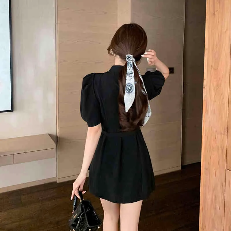 Women Summer Single Breasted Black White Flare Sleeves Casual Slim Simple Office Party Mini DressesVestido Da Festa 210514