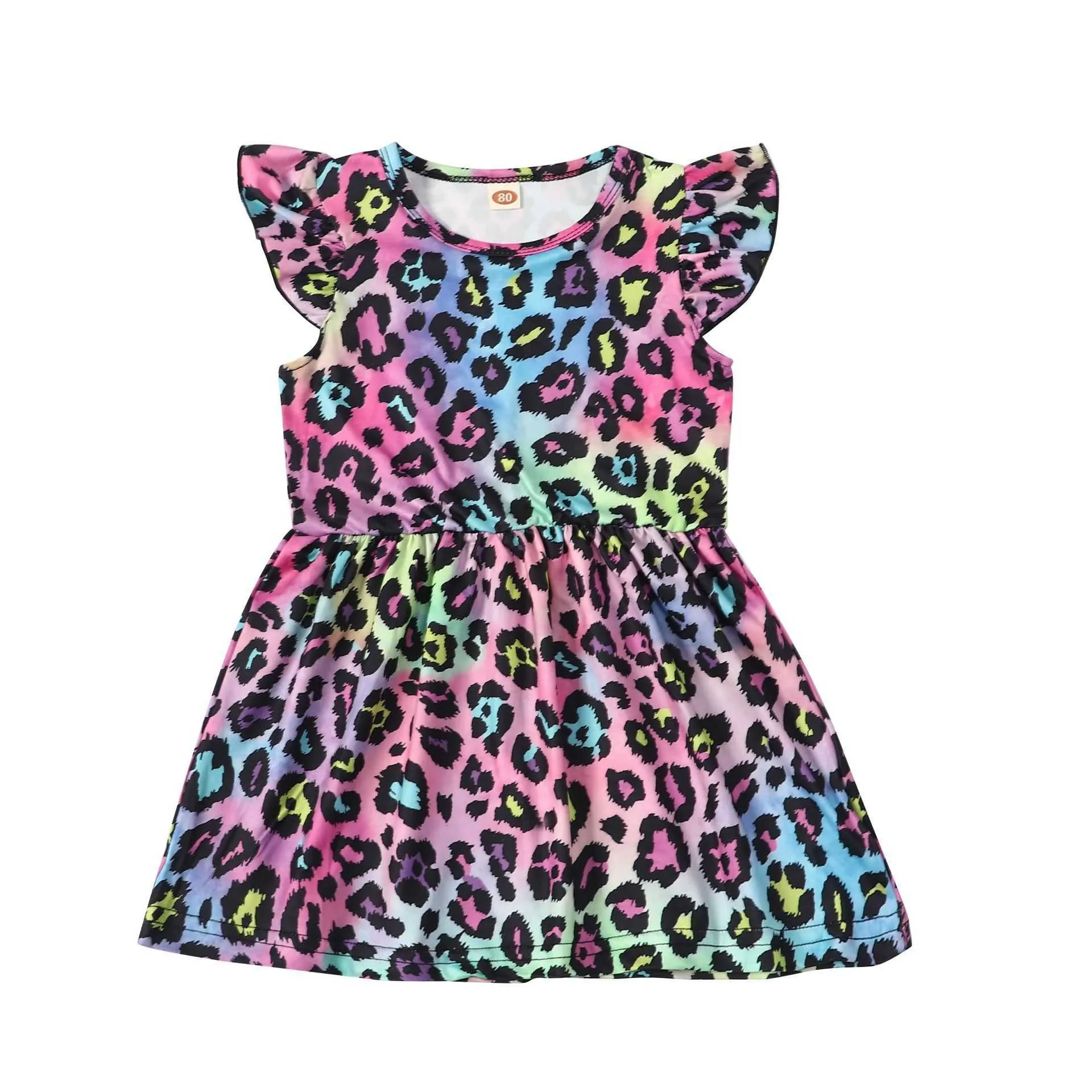 Mode Baby Mädchen Sommerkleid Leopard Kleinkind Boutique Outfit Kleidung für Kinder Schöne Regenbogen Farbige Sommerkleid 210529