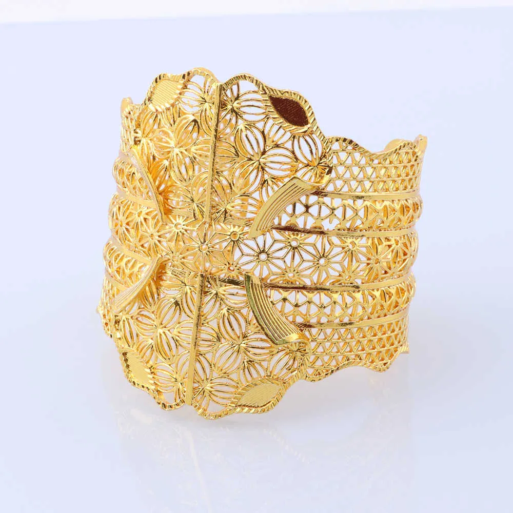 Top Quality India Gold Color Bracelet for Women African Bangle Dubai Jewelry Bridal Wedding Engagement Gifts Q0720