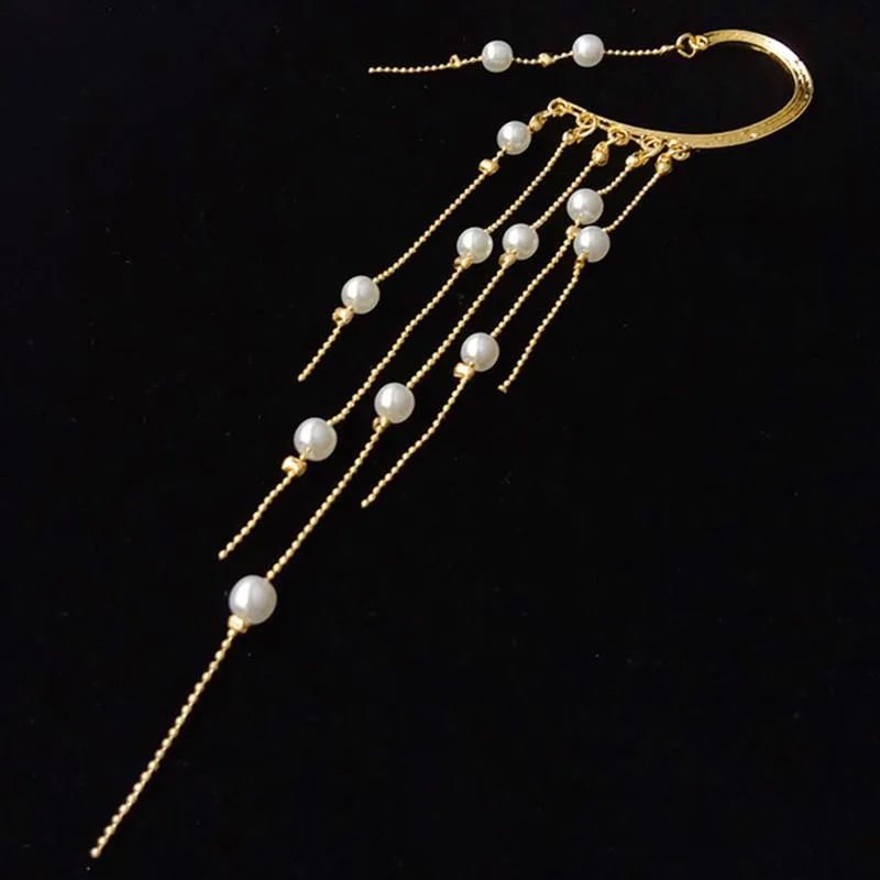 Dangle & Chandelier Vintage Pearl Tassel Ear Wrap Crawler Earrings For Women Party Non-Piercing Long Hanging Hook Wedding Jewelry183x