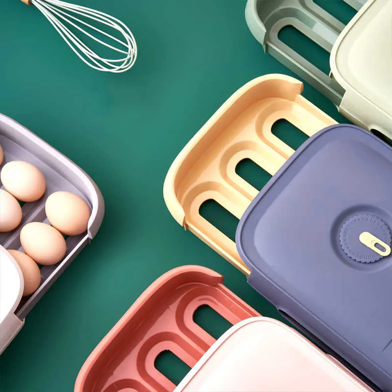 4-kleuren koelkast rollende ei opbergdoos vers houdend huishoudelijke creatieve keuken voedsel organizer 210922