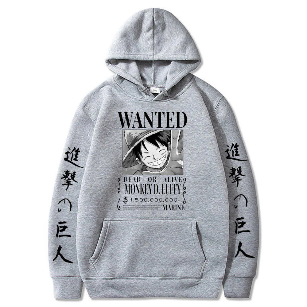 Attack on  One Piece Luffy Hoodie Men Fashion Homme Fleece Hoodies Japanese Anime Printed Male Streetwear Oversized Clothes Y0816