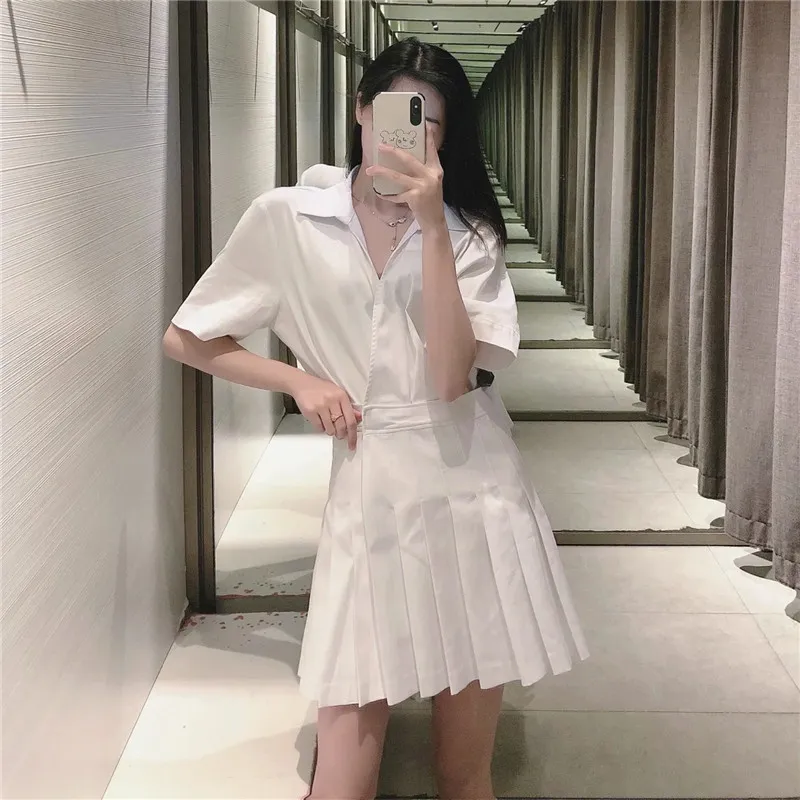 Box Pleated White Short Jumpsuit Dress Women Summer Fashion Wrap Sleeve Mini Woman Casual es 210519