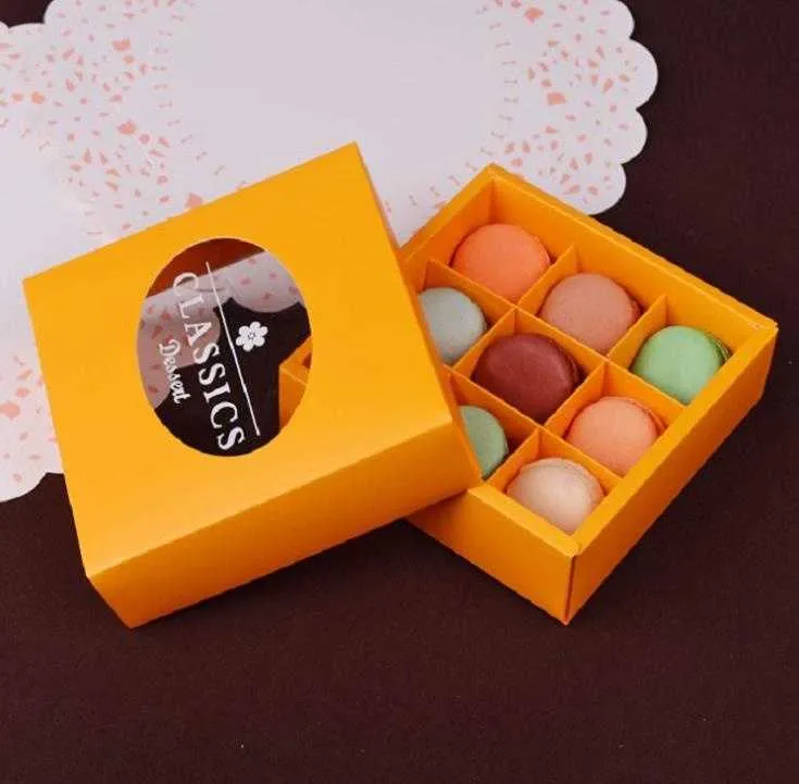 14 * 14 * 4,5 cm Papier Kraft Chocolate Macaroon Box Hold .Cracker Box Packaging 200 sztuk