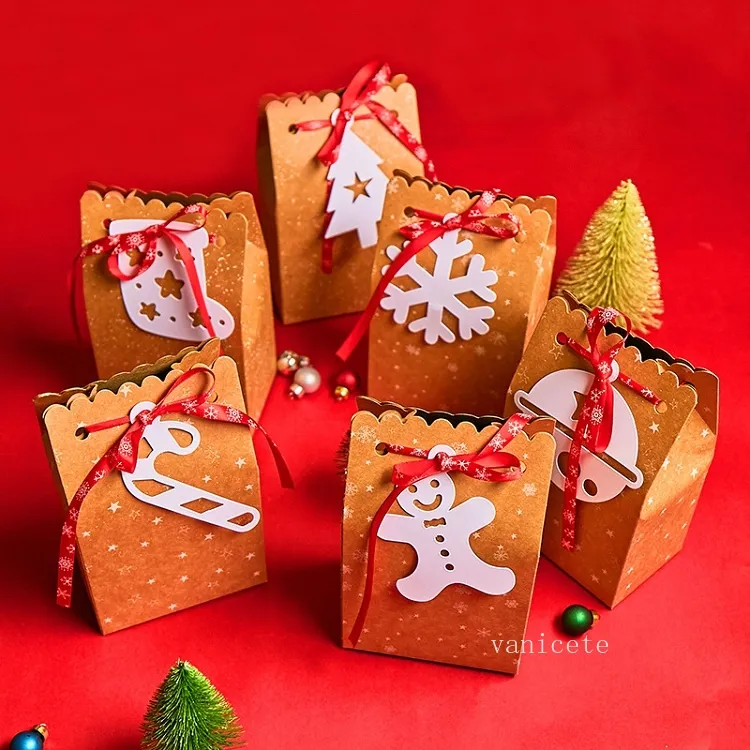 DIY Stor Kraft Paper Bag Christmas Candy Box With White Tag Ribbon Apple Presentförpackning T2i52810