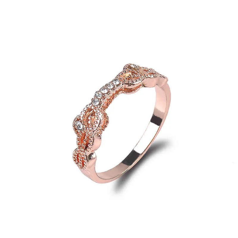 SET豪華な女性の結婚指輪セット光沢のある丸いカットジルコンストーンリングローズゴールドカラーパーティークリスタルジュエリーアクセサリー1305280