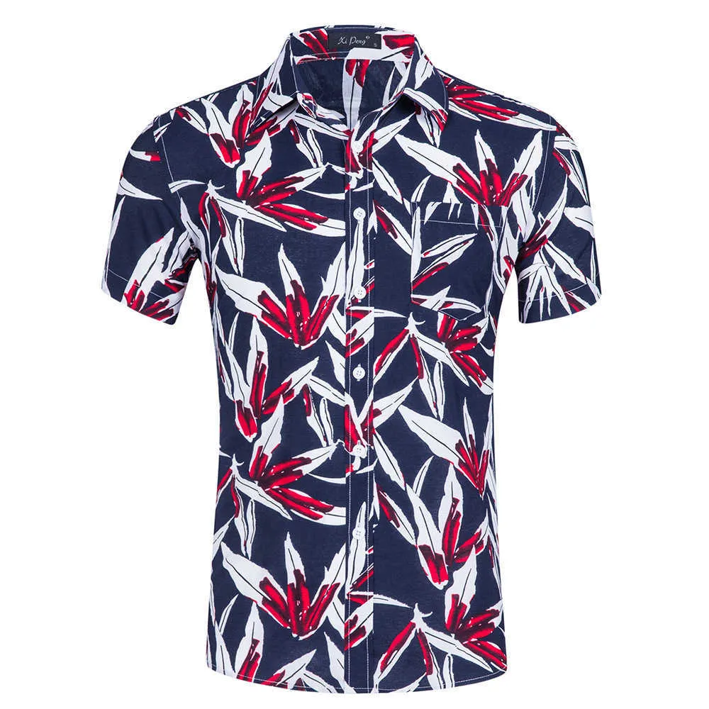 Mens Hawaiian Camisetas Cool Tropical Impresso Polso De Polte Beach Seaside Gire para baixo Collar Botão de Manga Curta para cima Camisa US Tamanho 210527