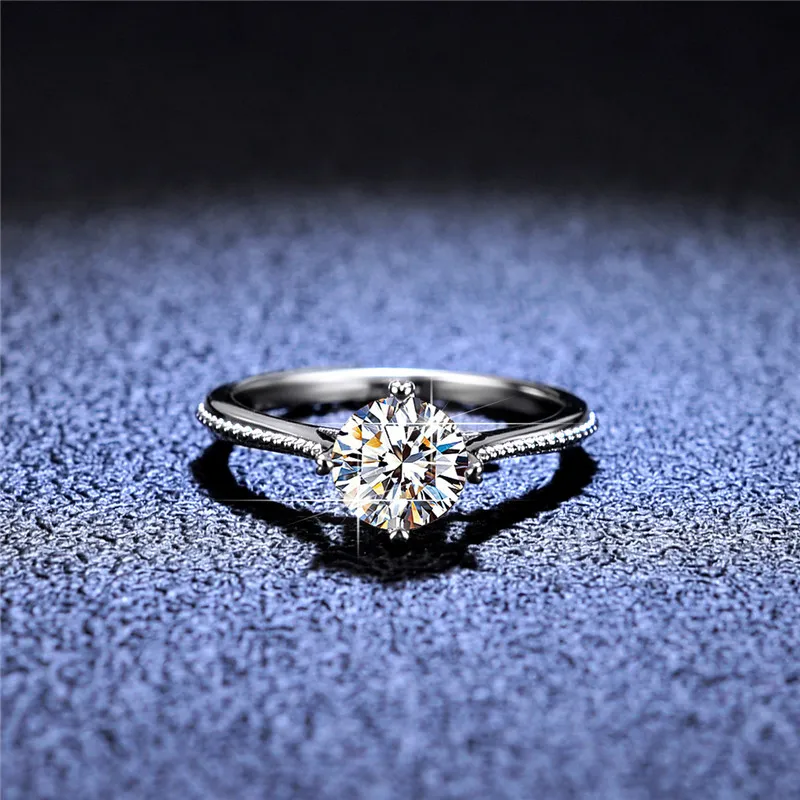 Utmärkt klipp diamant test passerat d färg hög klarhet vit glänsande bröllopsring silver 925 förlovnings smycken