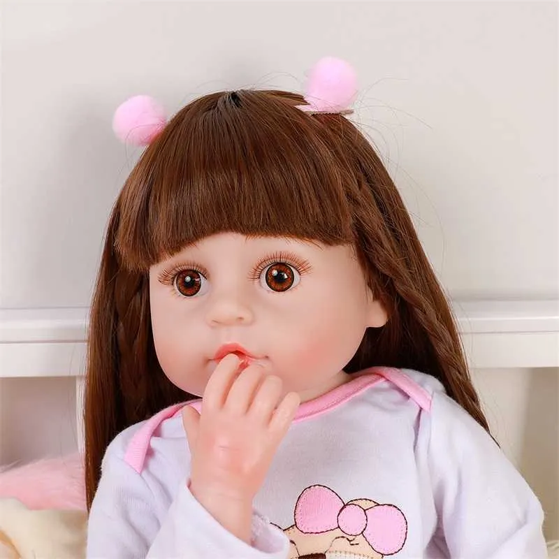 56 cm Ganzkörper-Silikon-Reborn-Baby-Puppe-Spielzeug für Mädchen 22 Zoll Neugeborene Prinzessin Bebe Badespielzeug Geburtstagsgeschenk Soft Touch Real Q0910