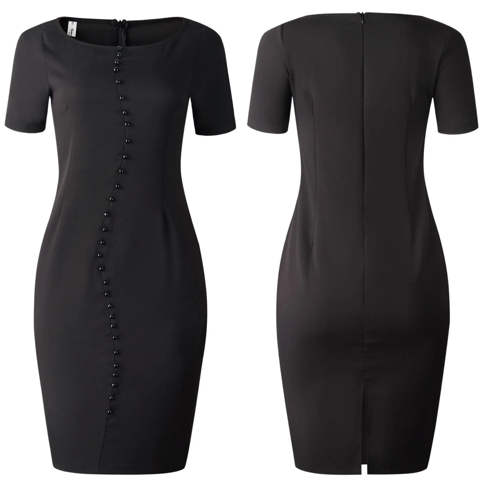 Czarne Kobiety Bodycon Sukienka Biuro Panie Z Koralik Slim Skromny Klasyczny Elegancki Pakiet Hip Elastyczne Solid Plus Rozmiar XXXL Kobieta 210416