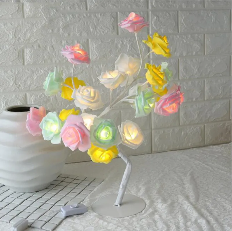 LED -bordslampor Rose Flower Tree USB Night Light Home Decoration Parties Xmas Christmas Wedding Bedroom Decor262o