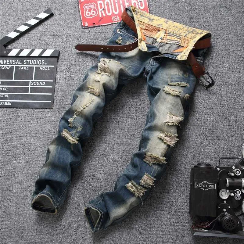 Schowli 2020 Nowa Moda Niebieski Kolor Skinny Ripped Jeans Mężczyźni Causal Spodnie Męskie Dżinsy Homme X0621