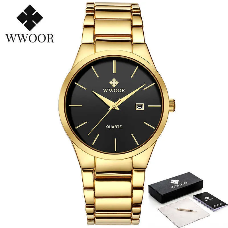 Wwoor Luxury Watch Men Business Sports Mens Quartz Wristwatches Gold Stainless Steel Waterproof Automatic Date lelogio masculino x343a