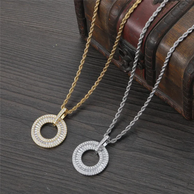 Collier pendentif rond en Zircon glacé pour hommes, chaîne plaquée or et argent, bijoux Hip Hop, cadeau 257S