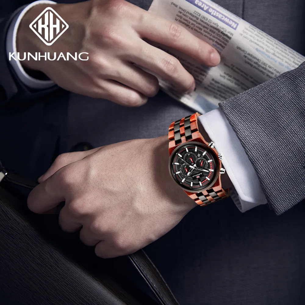 Luxus stilvolle hölzerne Uhr Männer beobachten männliche Holz -Uhr