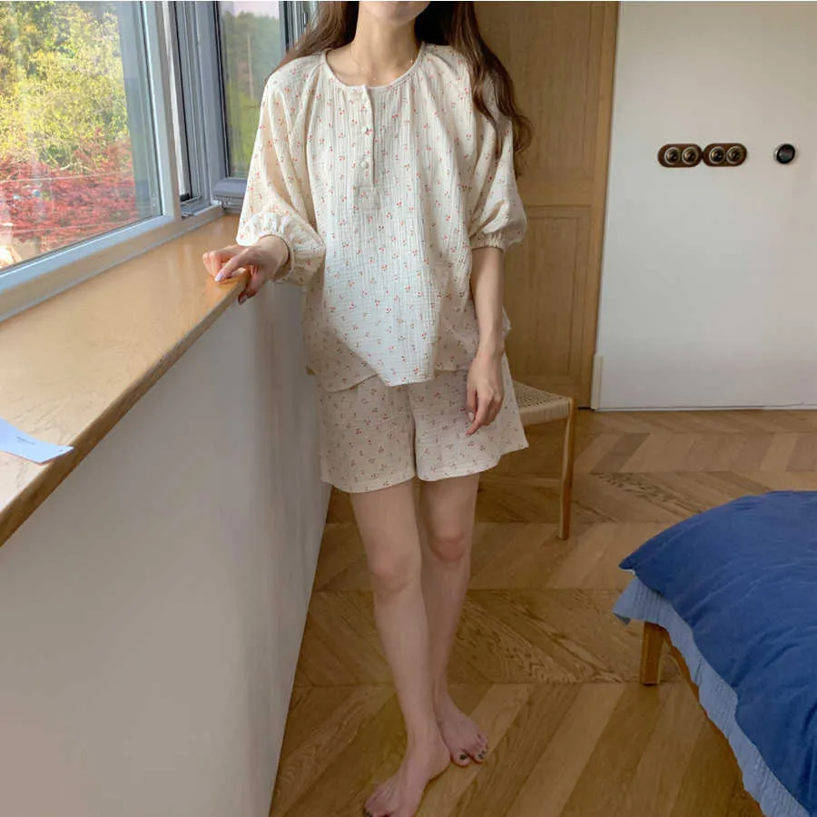 Pajamas Women's Summer Sweet Japanese Thin Cute Short Sleeved Shorts Suit Can Be Worn outside Leisure Tops Two-Piece Set 210529