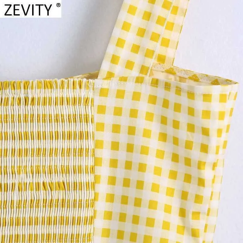 Zevity francuski styl kobiety słodki łuk wiązana szkocka kratka drukuj żółty krótki bluzka smokowa żeński elegancka koszula sling chic blusas topy LS9160 210603