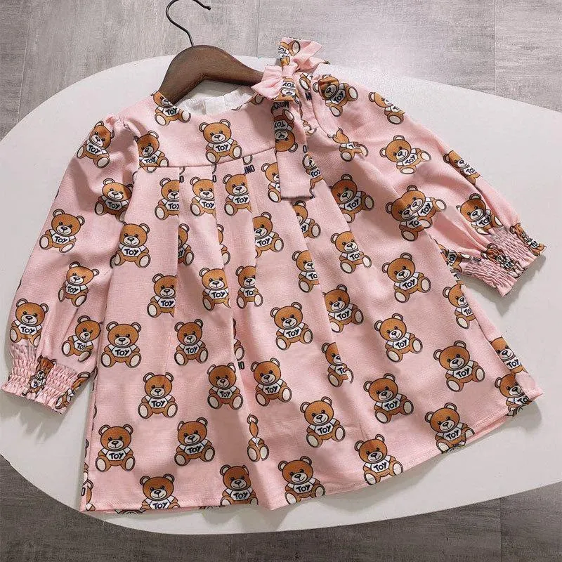 Marke Kinder Mädchen Kleidung Langarm Bär Print Kleid Baby Mädchen Prinzessin Kleid 210 Jahre Cartoon Brief Stile Kleidung8024334