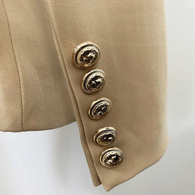 est Designer-Blazer-Jacke für Damen, Löwe, Metallknöpfe, zweireihig, Stern-Stil, Oberbekleidung, Khaki, 210930