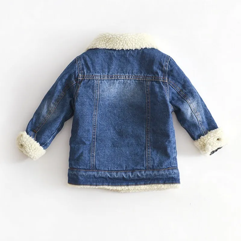 Giacca ragazze Ragazzi Autunno Inverno Plus Cashmere Addensare Jeans Cappotto Abbigliamento bambini Caldo Moda Bambino Giacche di jeans 2-6Y 220222