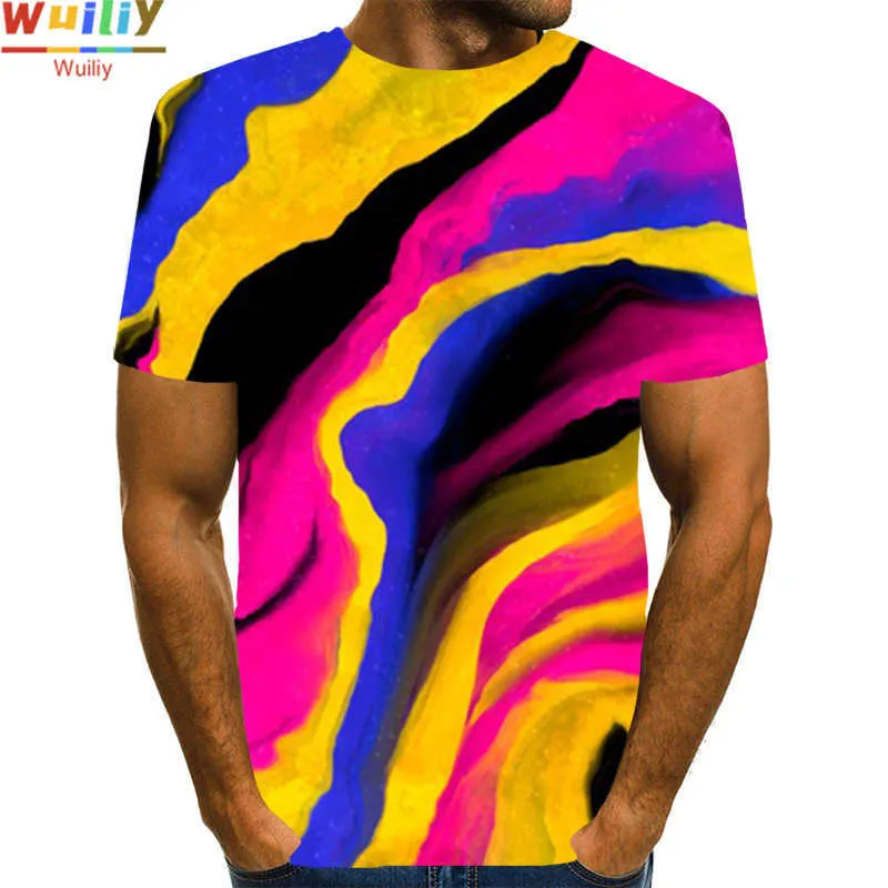 Buntes Pigment T-Shirt für Männer 3D-Druck Regenbogen Tie Dye T-Shirt Muster Top Grafik Splash Paint T-Shirts 210716