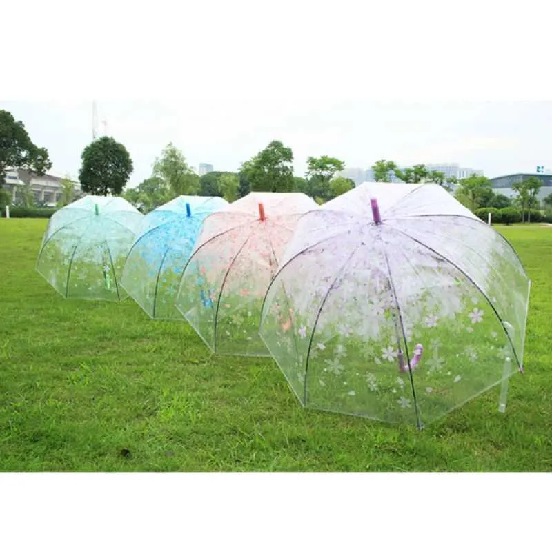 Sakura Transparent Parapluie Semi Automatique Enfants s Apollo Mignon Long Manche Pluie s Pour Fille 210721