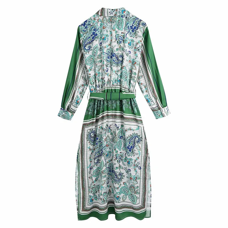 Casual vrouwen turn-down kraag jurk lente-herfst mode dames chinese stijl vrouwelijke gedrukt 210515