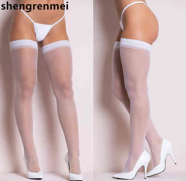 Shengrenmei 2019 Women Rib Top Cuff Sexy Stockings Transparent Silk Stocking Ladies Thigh High White Stockings Medias De Mujer Y1119