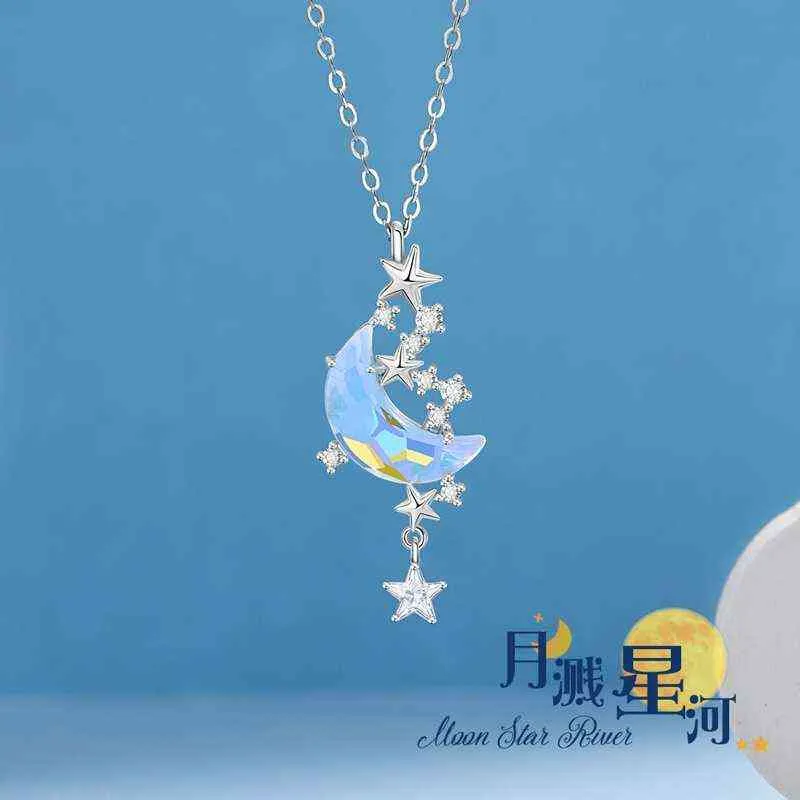 Collier chaîne étoile lune pierre de lune pour femme, bijoux romantiques, cadeau d'anniversaire, de saint-valentin, nouveau G1206, 2021