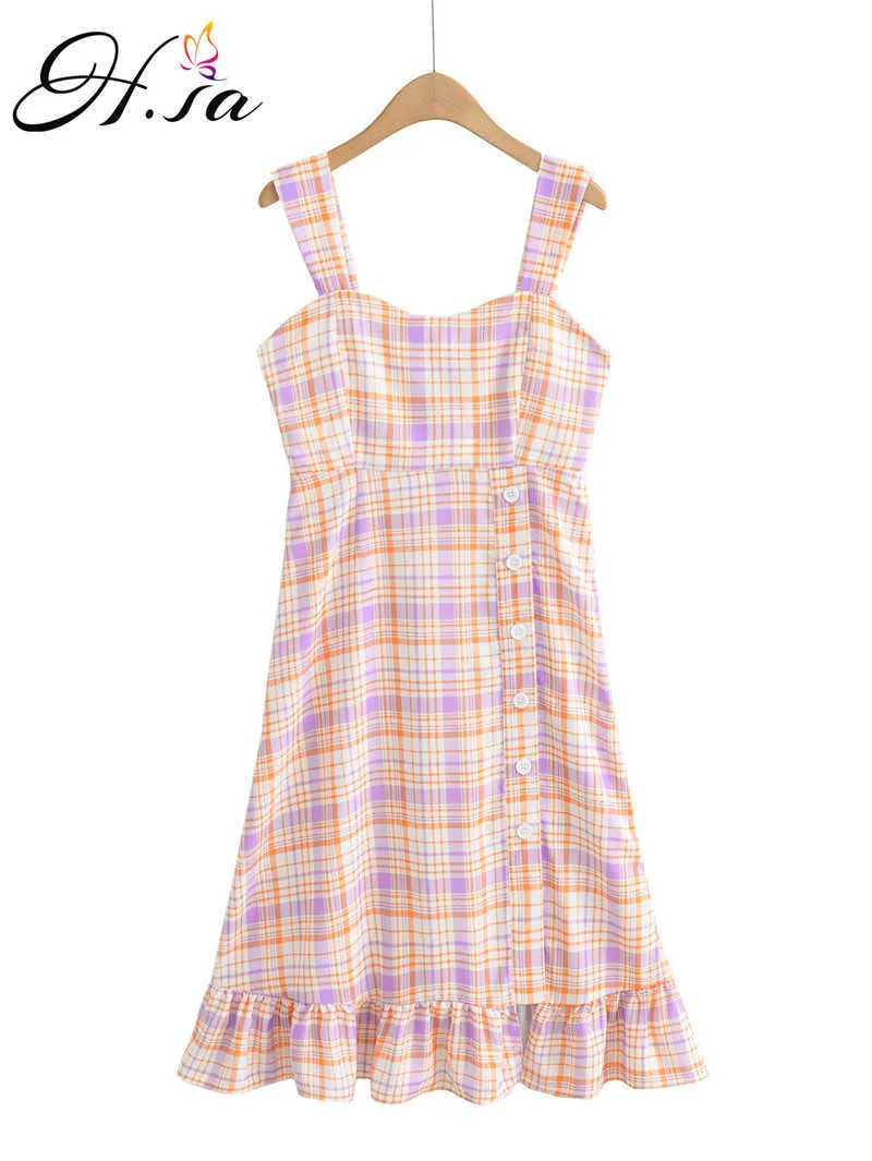 Hsa Dress Women Sexy Ladies Mini Dresses Plaid French Ulzzang Sweet Girls Sundress Sleeveless Fashion Chic Daily Lovely dress 210716