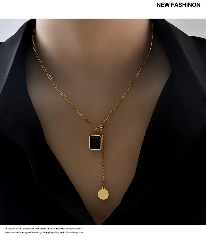 Moda charme numeral verde preto zircão colares para mulher homem temperamento aço inoxidável pingente colar jóias presente chain280u