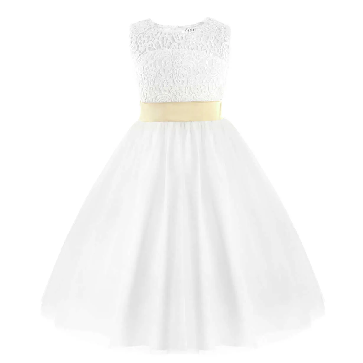 Oyolan Fleur Robe De Mariée Blanc Première Communion Formelle Dentelle Princesse Robe De Bal Longues Robes Enfants Soirée Robe Formelle pour Weddi Q0716