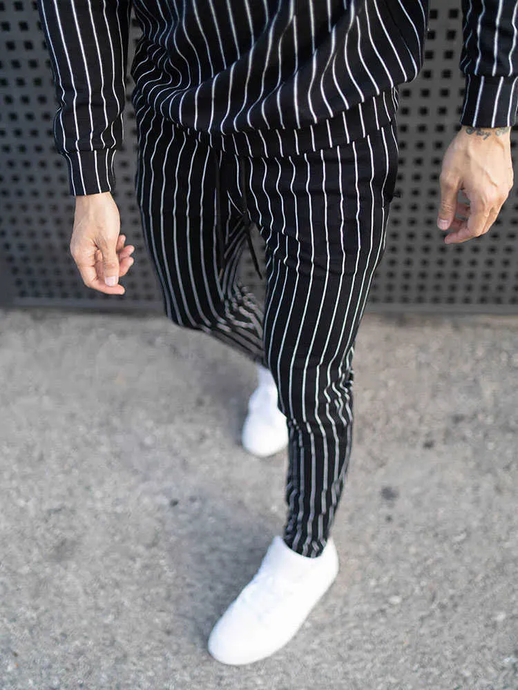 Nouveaux ensembles pour hommes Survêtement Casual Stripe Sport Costumes Fitness Zipper Vêtements Pantalons de survêtement Slim Fashion European TrendsTracksuits Set X0610