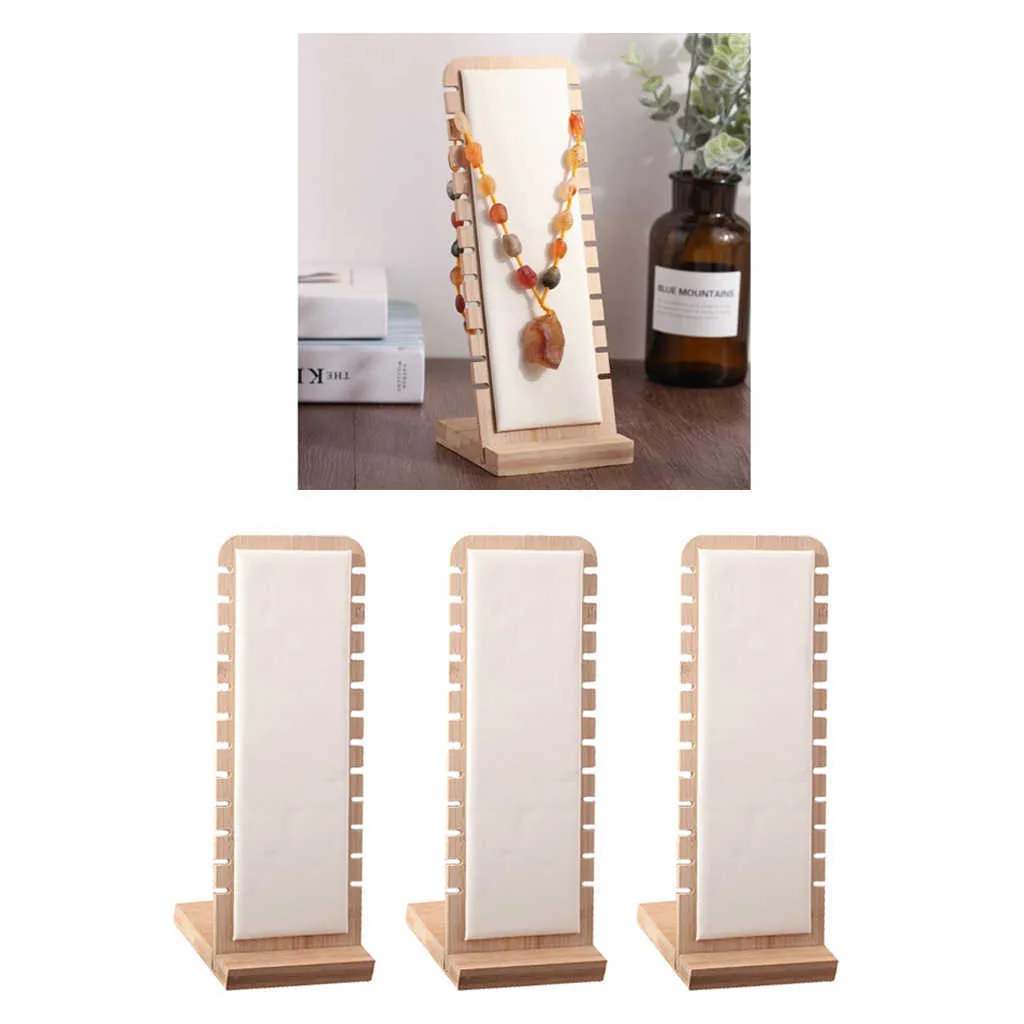 3x tableros de exhibición de mesa de joyería de collar de bambú moderno 27x10cm soporte de exhibición de cadena para cuello 210713270m
