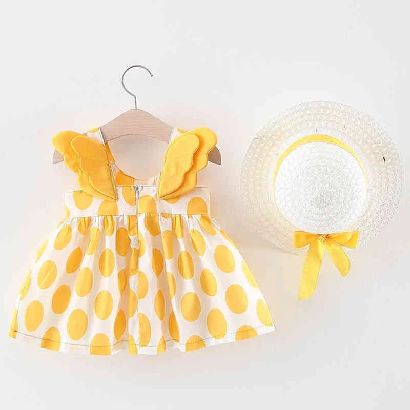 Baby meisjes jurk zomer kinderen mouwloze print bloemen verjaardagsfeestje prinses met hoed 2 stks peuter kleding 210429