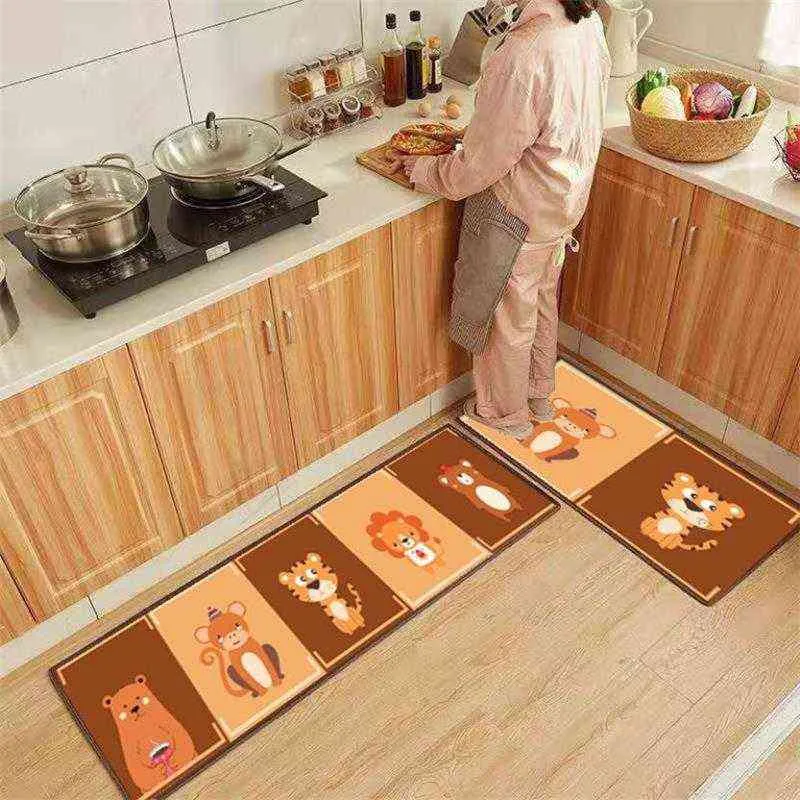 Modern Kitchen Anti-slip Mat Long Cute Cartoon Animals Bath Carpet Entrance Doormat Printed Absorbent Bedroom Pad Bathroom Rugs 211109