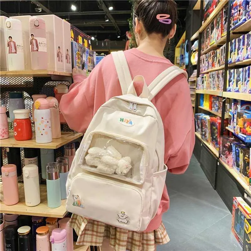 Kawaii Transparent School Backpack Women Cute Students Schoolbag Female Shoulder Bags for Teenage Girls Preppy Style Backpacks Y0804