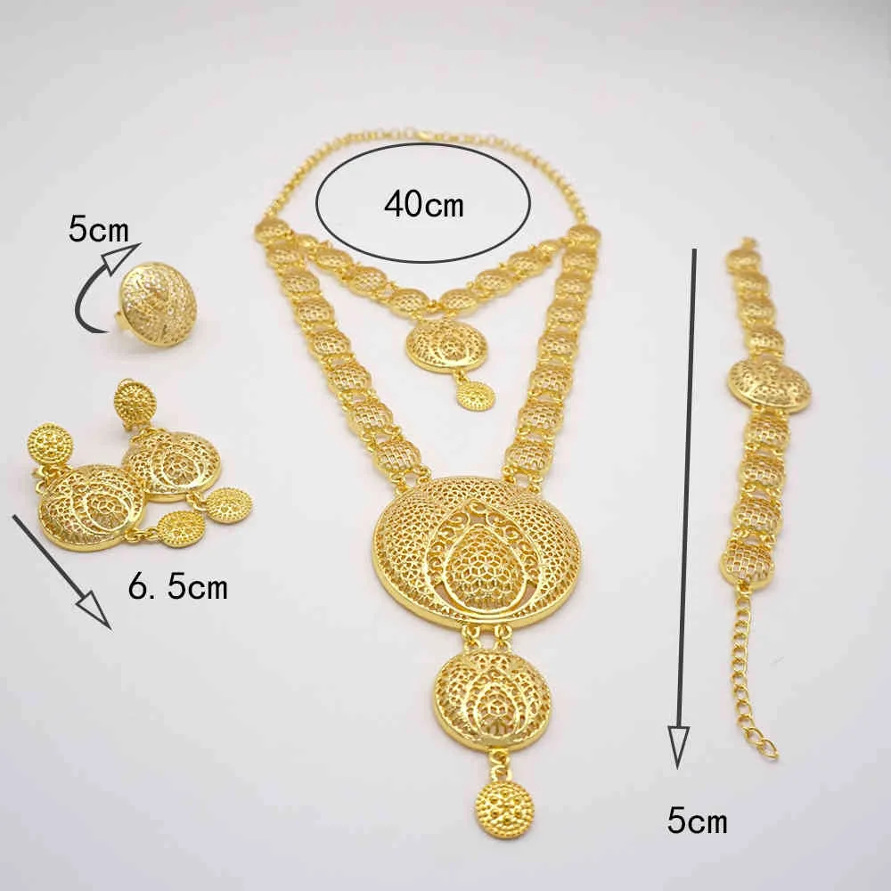 Halsband S för kvinnor Dubai African Gold Jewelry Bride örhängen ringer indiska nigerianska bröllop smycken set gåva3364364