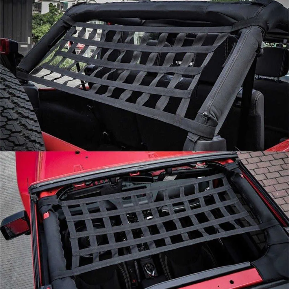 Bil elasticitet tungt mash lastnät, auto tak nät hammockroof net bil hängmatta last solskyddsmedel mjuk för wrangler jk 07-18