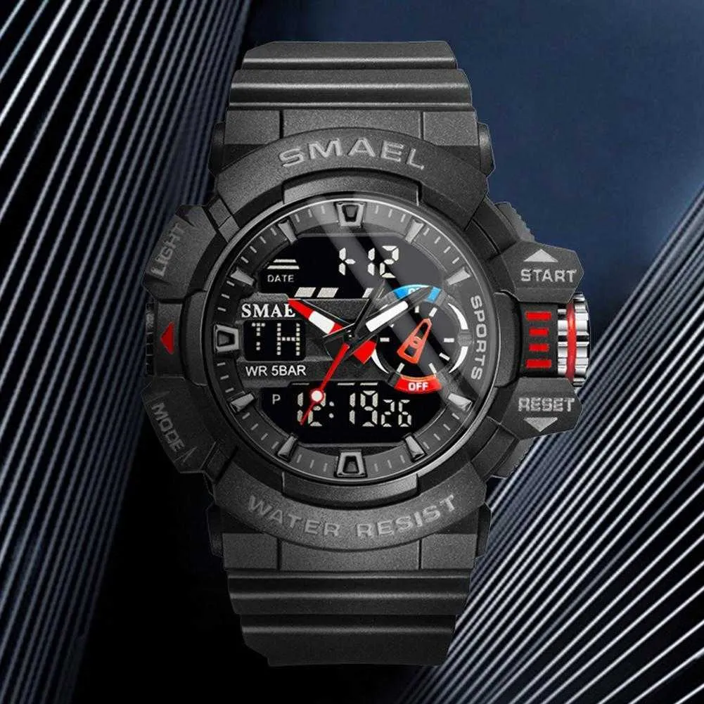 Smael Sport Watch Män Vattentät Toppmärke Digital Klockor Kvalitet Plast Klockband Dual Display Armbandsur G1022
