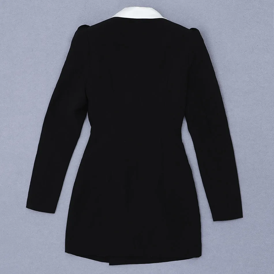 Mode libre Blazer noir robe sexy col en V à manches longues simple boutonnage moulante mini club fête es 210524